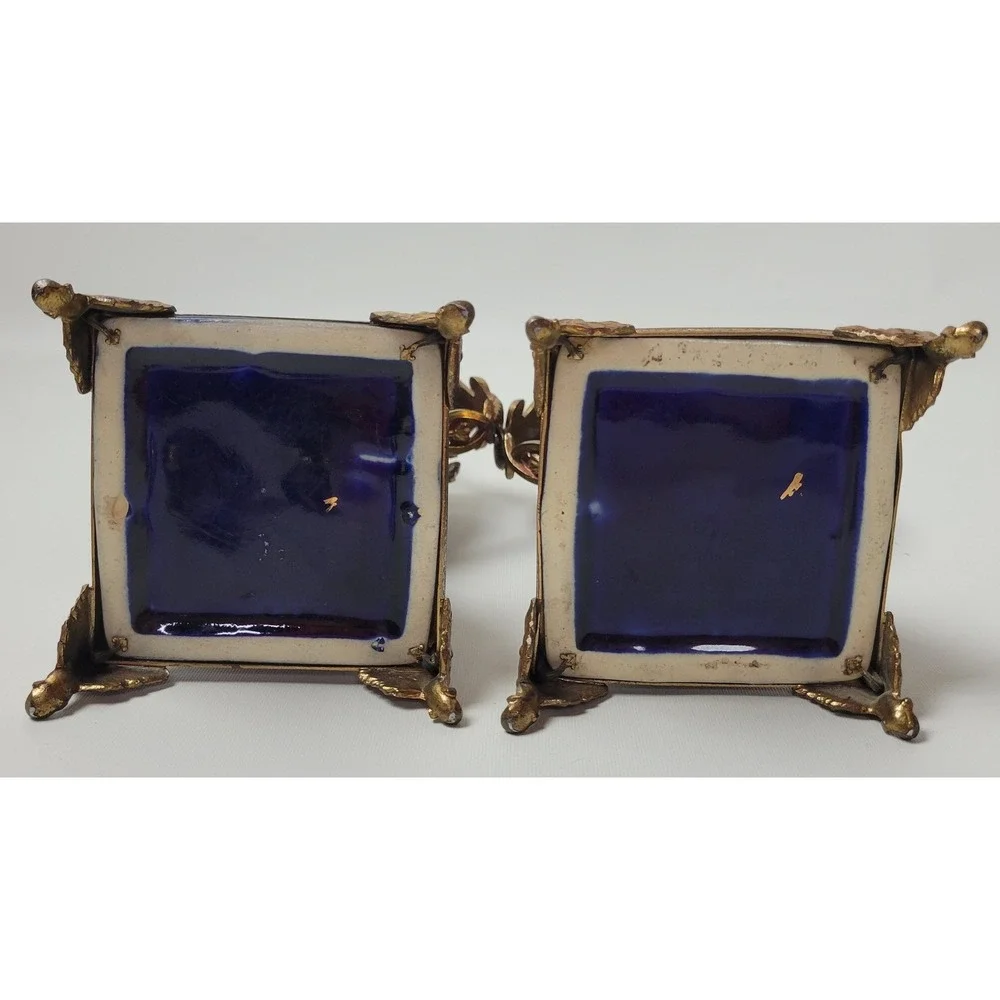 Empire Porcelain Cobalt Gold Gilded Urn Centerpiece 3pc Garniture Set England